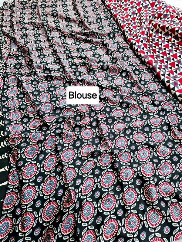 Black_And_Red_Trending_Ajrakh_Print_Semi_Modal_Silk_Saree_682007